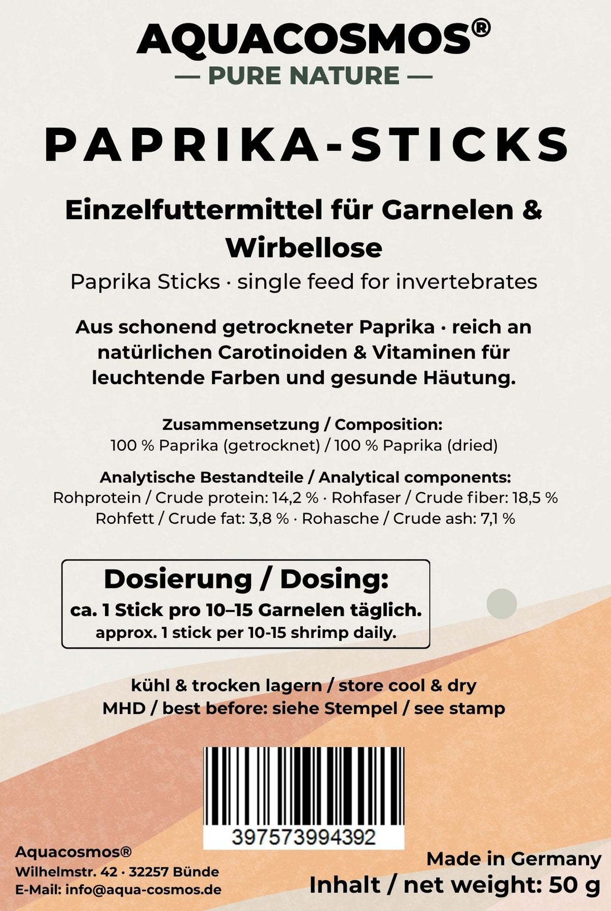 Paprika-Sticks – Natürliches Garnelenfutter für intensive Farben