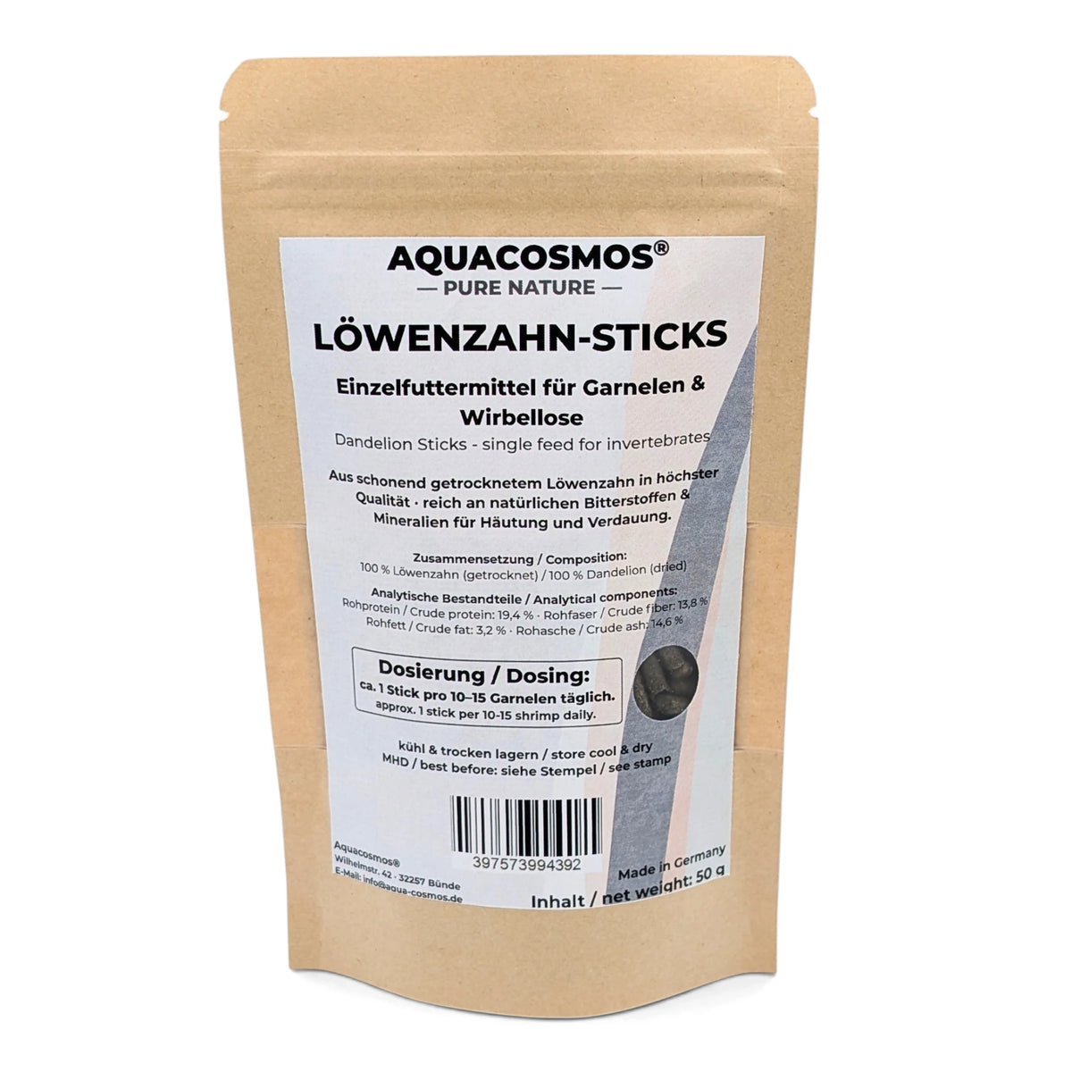 Löwenzahn-Sticks – Premium Naturfutter für Zwerggarnelen